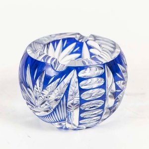 Cenicero de Cristal Tallado Estilo Baccarat con Detalles Azules - imagen 1