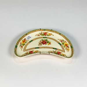 Fuente de Loza Inglesa "Creampetal" Grindley Beige Decoración Floral Media Luna 20x13cm - imagen 5