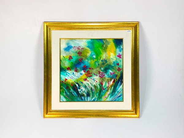 Cuadro al óleo "Flores multicolores" firmado M. Batignani, 38x38 cm - imagen 1