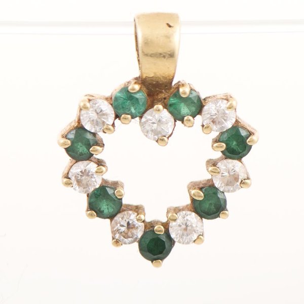 Dije Corazón Oro 18k con Circonias y Piedras Verdes