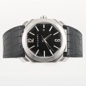 Reloj Bulgari Gerald Genta Octo L'Originale Solotempo Acero Piel Aligátor Negro - imagen 2