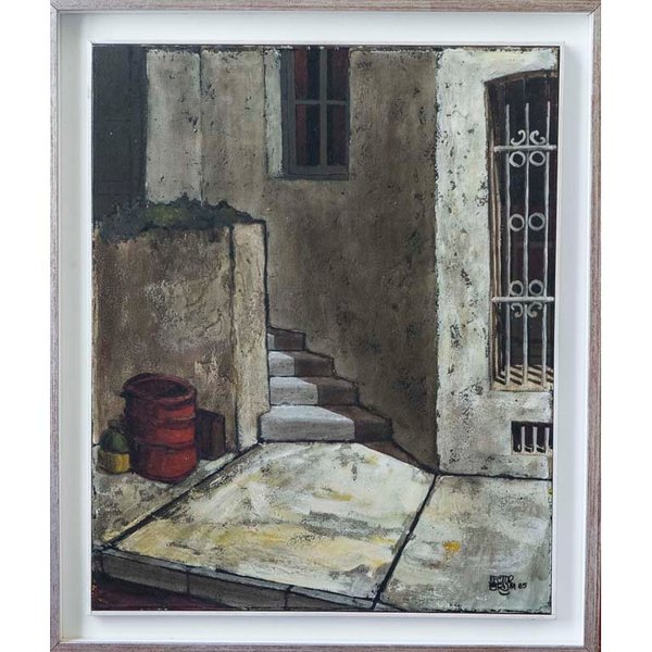 Hector Brun: Patio con escalera, acrílico