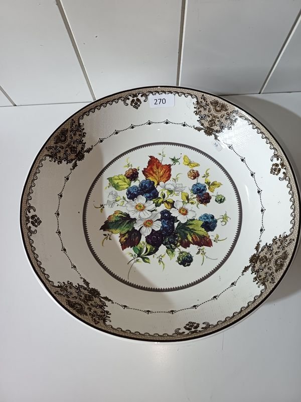 Fuente Grande de Loza Estilo Vintage con Diseño de Frutas y Flores