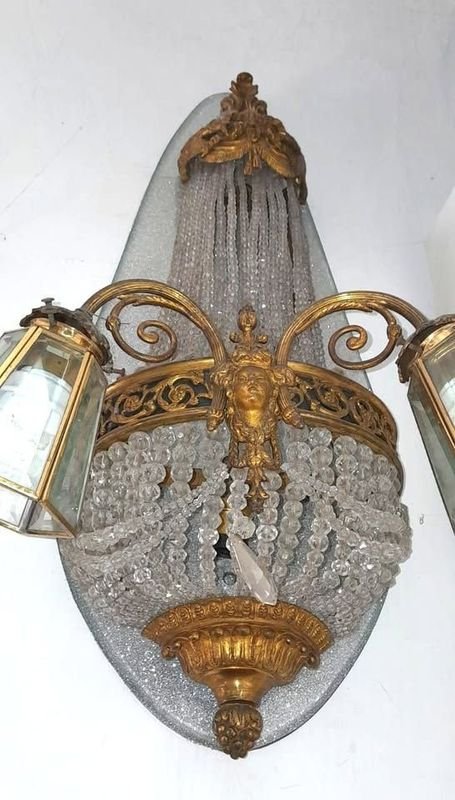 Aplique de Pared Antiguo en Bronce y Cristal - imagen 2