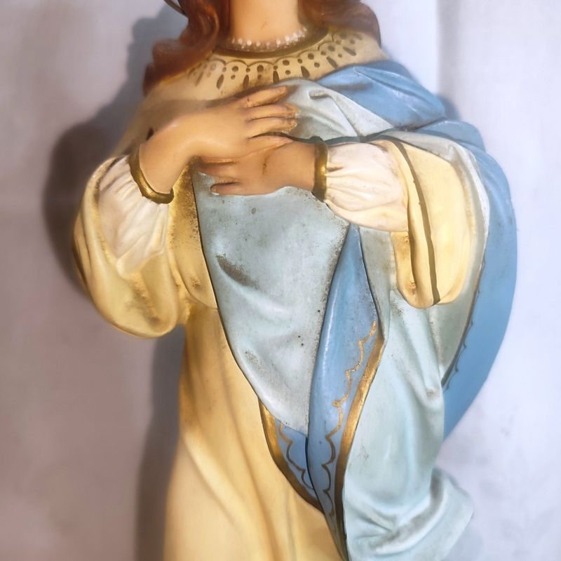 Escultura antigua de la Virgen de la Concepción en pasta de madera o similar - imagen 3