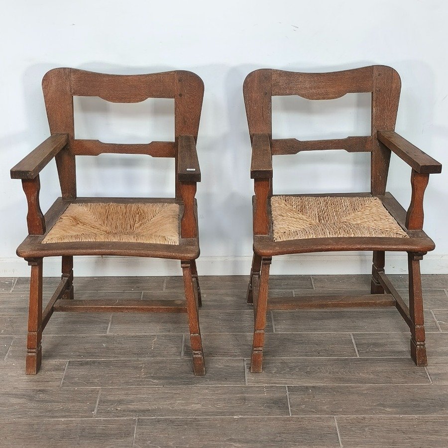 Pareja de sillas de roble con asiento de cardo - imagen 2