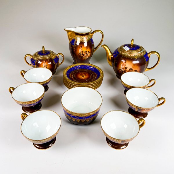 Juego de porcelana viejo viena, decorado niños, para servir té 15 piezas - imagen 1
