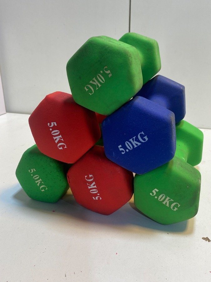 3 Pares de Mancuernas de 5kg Cada Una