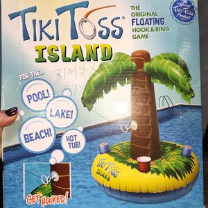 Inflable Tiki Toss Island para Piscina con Apoya Vasos, Juego de Anillos Nuevo en Caja - imagen 2