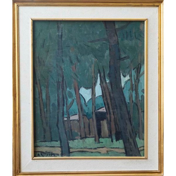 Pintura de A. Ribeiro - Paisaje con árboles