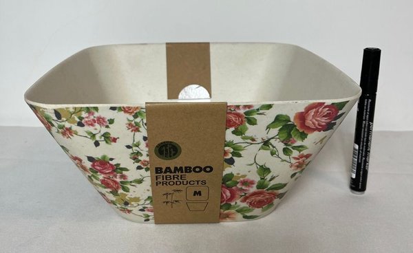 Centro de Mesa Cuadrado en Fibra de Bambú con Diseño Floral