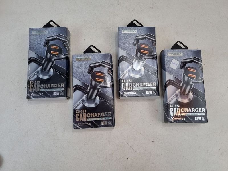 Set de 4 Cargadores Treqa para Auto Qualcomm Quick Charge 5.0 85W Doble USB Negro
