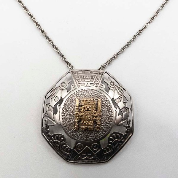 Dije "Precolombino" en Plata con Figura en Oro y Cadena - imagen 1