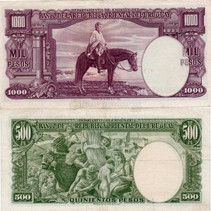 Billetes Uruguayos: 1000 y 500 Pesos, Serie D y Serie B - imagen 2