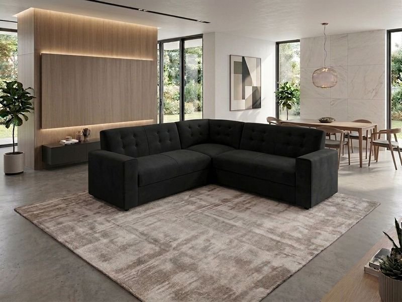 Sofá Esquinero Modular Negro Tapizado