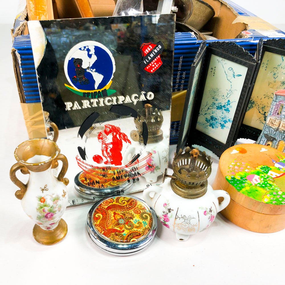 Colección de cajas en madera, platos de bronce y tintero en mármol - imagen 3