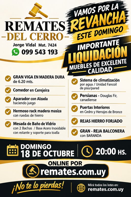 Afiche "Remate del Cerro" con Liquidación de Muebles y Electrodomésticos
