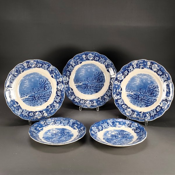 Lote de 5 Platos de Loza Inglesa "Teddington Locks" - Palissy Pottery - imagen 1