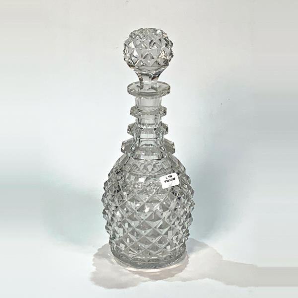 Botellón de Cristal Tallado con Tapón Estilo Diamante - 28 cm