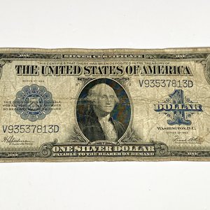 Billete de un Dólar Plata "Silver Certificate" Serie 1923 y Moneda Conmemorativa Franklin Mint - imagen 5
