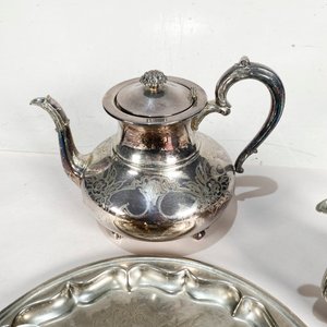 Juego de Té y Café EPNS: Tetera, Cafetera, Azucarero, Lechera y Bandeja - imagen 4