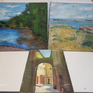 3 Cuadros al Óleo sobre Lienzo: Paisajes y Arquitectura, Firmados - imagen 1