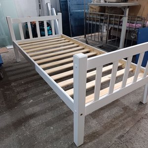 Cama Una Plaza Madera Maciza Laqueada Blanca - imagen 2