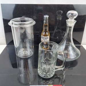 L 286 - Set De 3 Piezas - Practico set de cristaleria de bar con hielera, jarra cervecera labrada y elegante botella decantadora con tapon - imagen 3