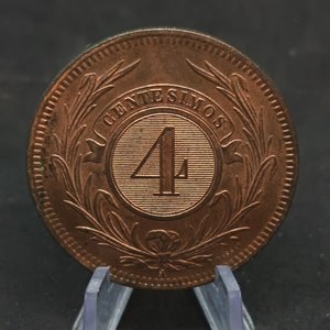 Moneda Uruguay 4 Centésimos 1869 París Bronce Sin Circular - imagen 3