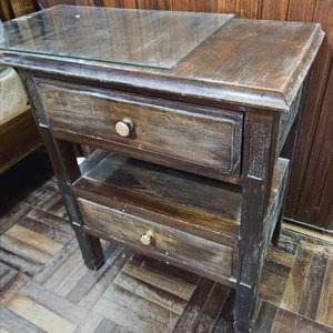 Mesa de Luz Madera Maciza con Tapa de Vidrio - imagen 3