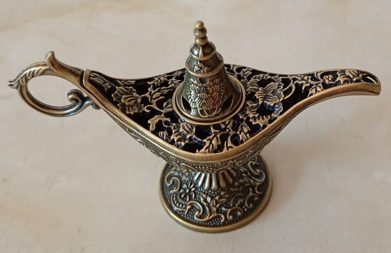 Quemador en miniatura de metal bronceado, forma de lámpara de Aladino - imagen 7
