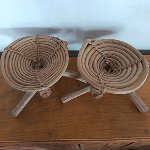 Par de Adornos de Mimbre Estilo Naqueta Miniatura de Origen Africano - imagen 2