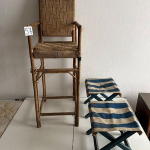 Sillón Alto de Mimbre Infantil con Dos Banquetas Plegables Rayadas - imagen 3