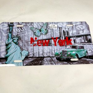 Chapa Decorativa Metal "New York" con Estatua de la Libertad y Auto Vintage - imagen 2