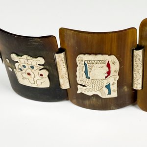Brazalete de Guampa con Diseños Mexicanos en Metal y Turquesa - imagen 5