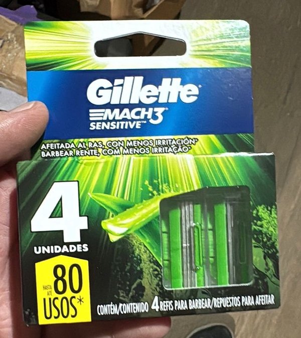 Repuesto Gillette Mach3 Sensitive para Afeitar (Caja x 4 Unidades)