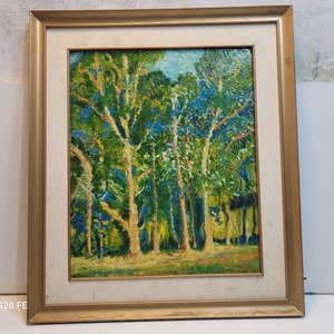 Dos Cuadros al Óleo: Paisaje Boscoso y Puerto con Embarcaciones, Firmados y Enmarcados - imagen 5