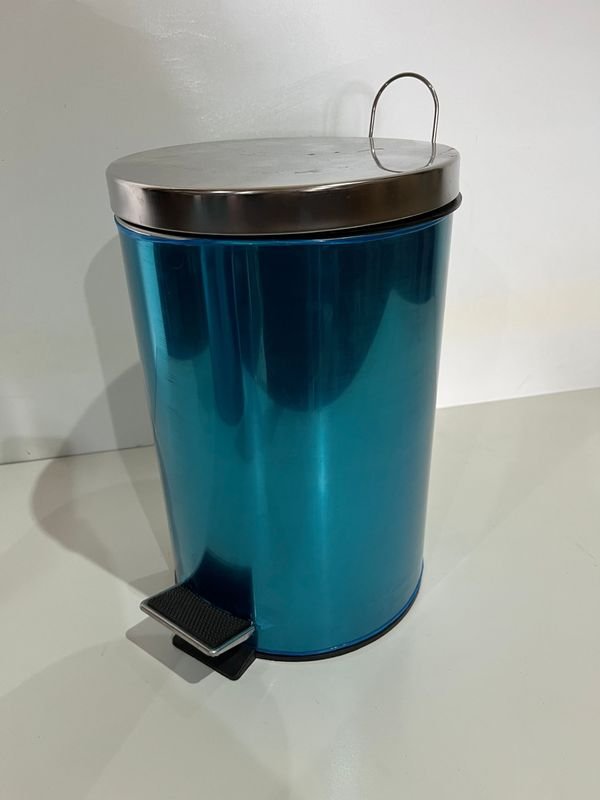 Papelera Metálica Azul con Pedal y Tapa, 20 Litros, 45cm Alto