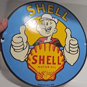 Chapa Esmaltada "Shell Motor Oil" con Popeye - imagen 2