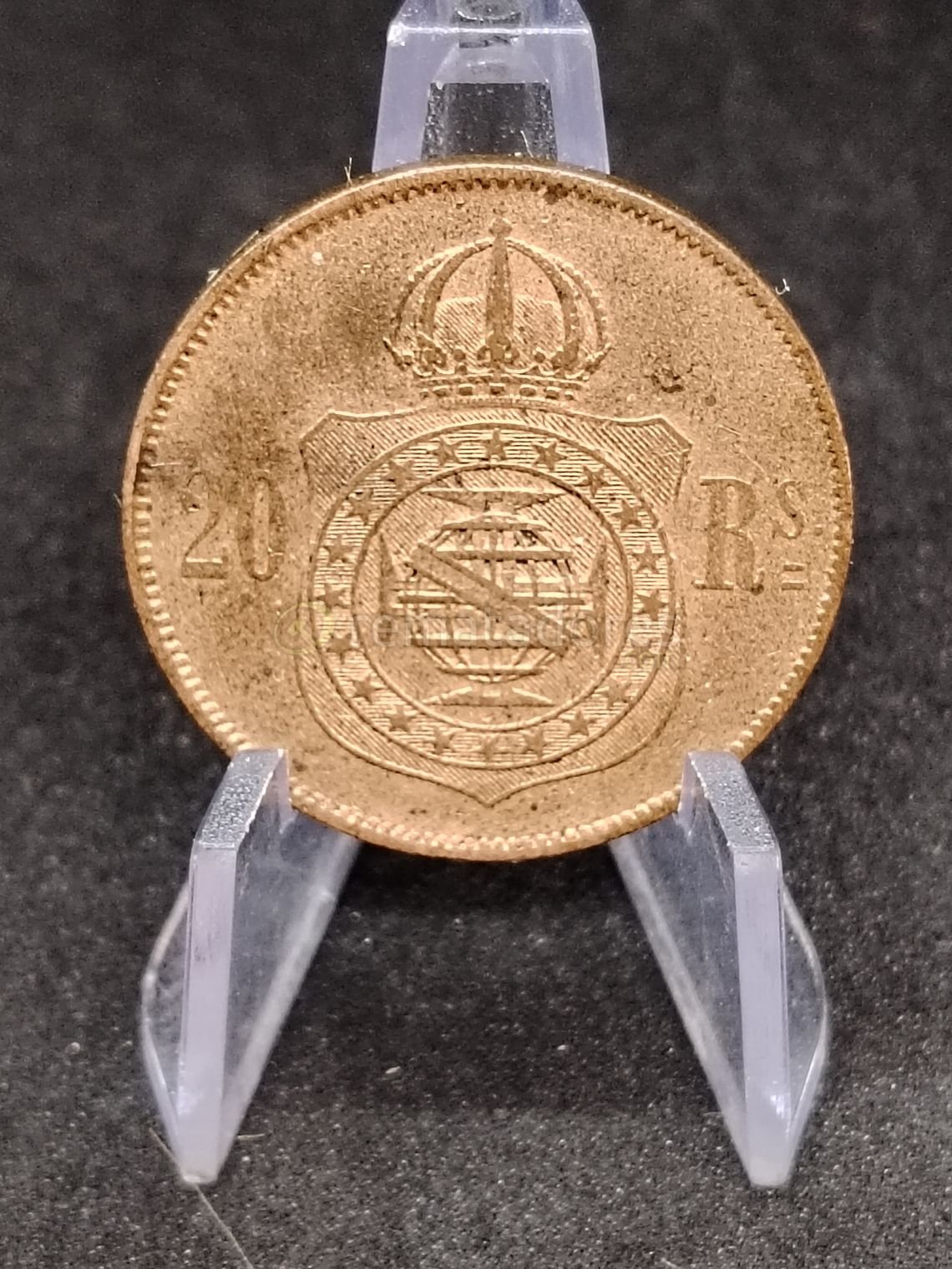 Moneda Antigua de Bronce con Retrato y Corona