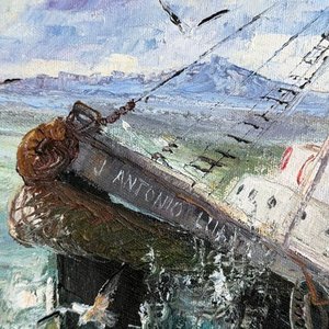 Óleo "Remolcador en el Puerto de Montevideo" por Milton Da Luz - imagen 5