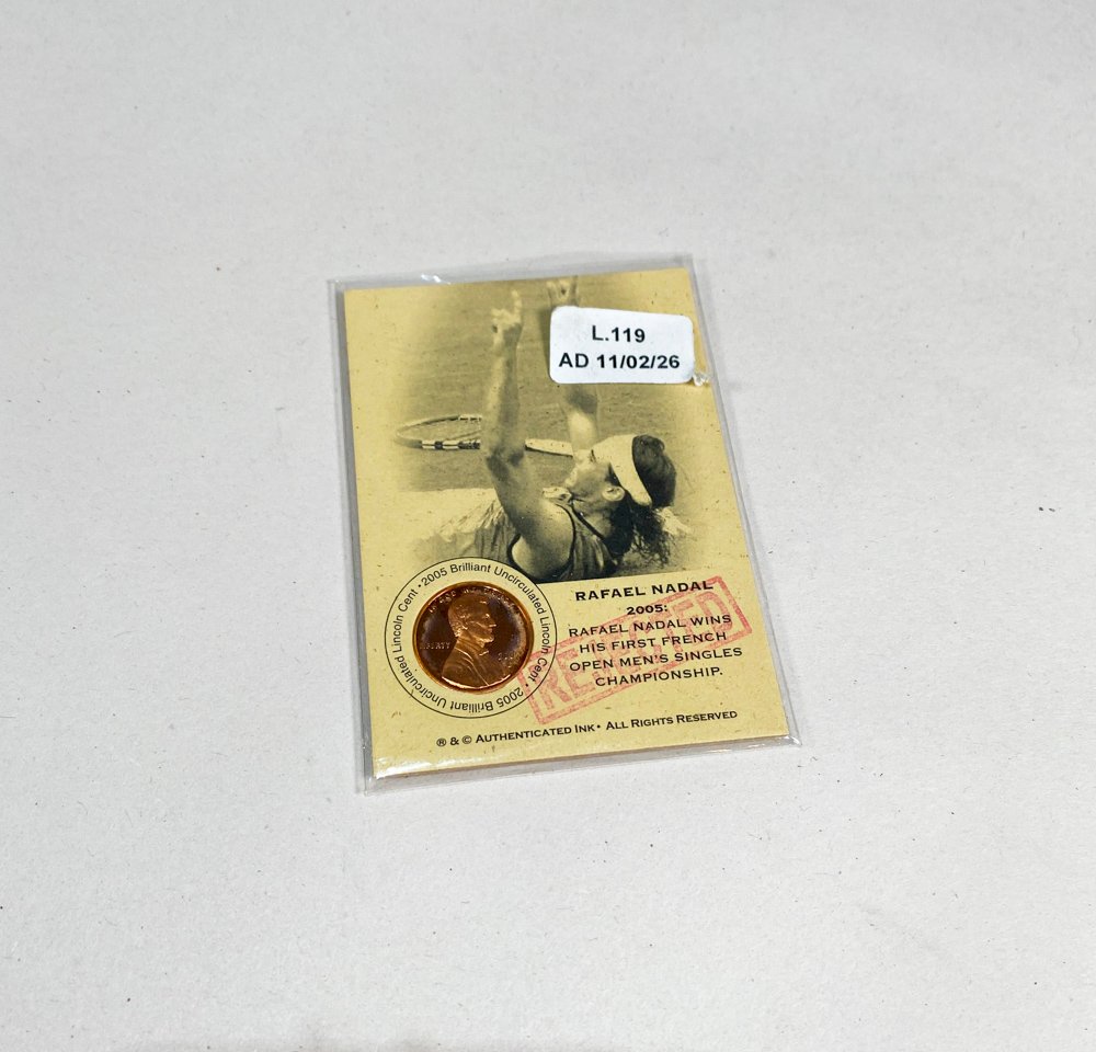 Lote siguiente: Conmemoración de la primera victoria de Rafael Nadal en Abierto de Francia con moneda Lincoln del 2005