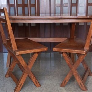 Juego de Comedor Rústico Madera Maciza: Mesa Rectangular con 2 Bancos y 2 Sillas - imagen 8