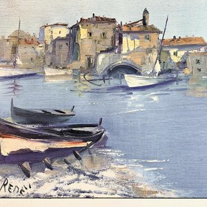 Cuadro Lámina Paisaje Costero con Caseríos y Barcas - imagen 2
