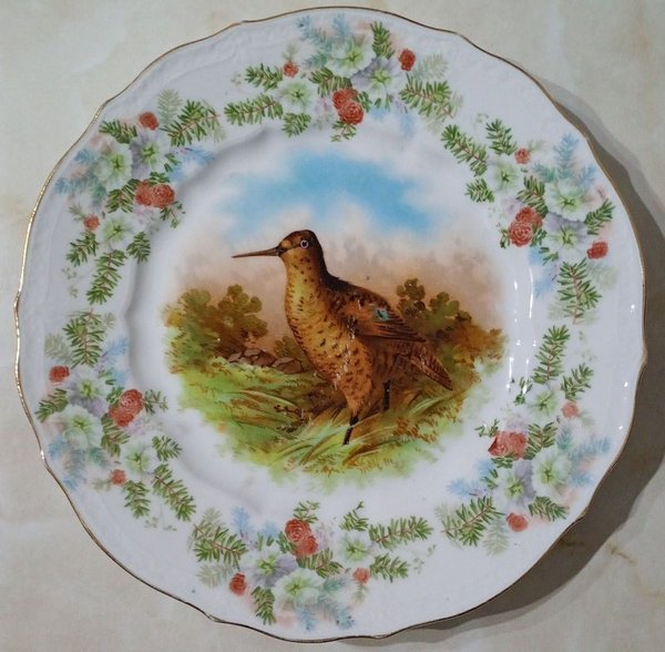 Plato de Porcelana Antigua Carl Tielsch "Chocha Perdiz" - Principios Siglo XX