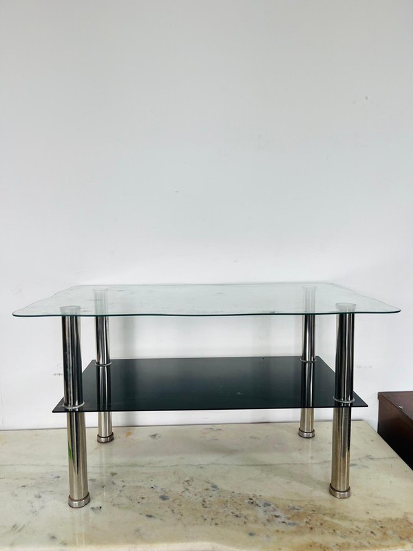 Mesa Ratona Moderna con Tapa de Vidrio y Estante Inferior - imagen 1