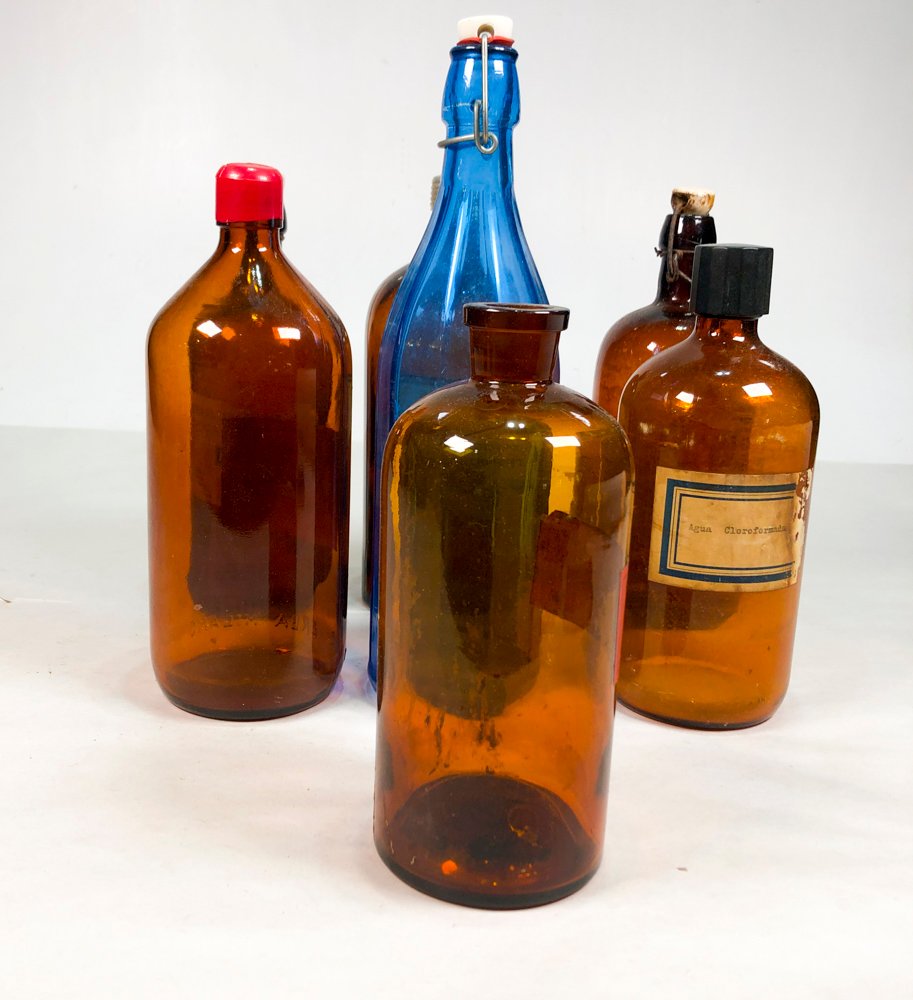 Lote de 5 Botellones de Vidrio Ámbar y Azul
