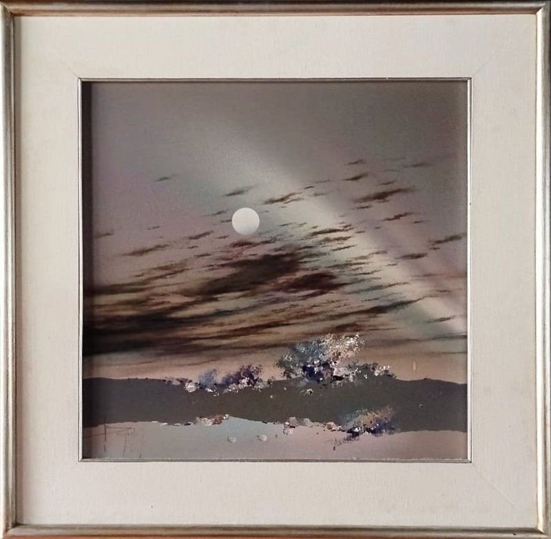 Acrílico sobre Fibra "Paisaje Lunar" Atribuido a Emilio Bolinches 50x50 cm