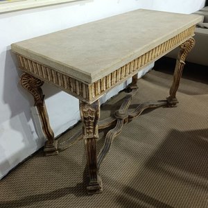 Mesa de Arrimo Recibidor Madera Maciza Tapa Marmolina Estilo Clásico - imagen 2