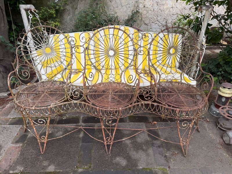 Antiguo Sillón de Jardín de Hierro Forjado de Tres Cuerpos